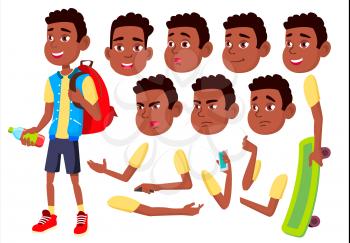 Boy, Child, Kid, Teen Vector. Schooler. Young. Face Emotions, Various Gestures. Animation Creation Set Isolated Flat Cartoon Character Illustration