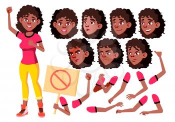 Teen Girl Vector. Teenager. Cute, Comic. Joy. Face Emotions, Various Gestures. Animation Creation Set. Girl Power Isolated Cartoon Character Illustration