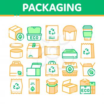Packaging Collection Elements Vector Icons Set Thin Line. Carton Open And Closed Packaging Concept Linear Pictograms. Parcel, Box Container Delivery Shipping Equipment Color Contour Illustrations