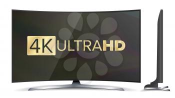 4K Screen Resolution Smart TV. Ultra HD Monitor Isolated On White Illustration