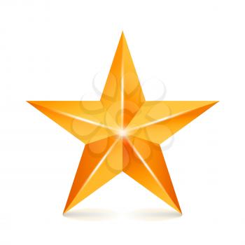 Achievement Vector Star. Yellow Sign. Golden Decoration Symbol. 3d Shine Icon Isolated On White