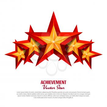 Three Achievement Vector Stars. Realistic Sign. Golden Decoration Symbol. 3d Shine Icon Isolated On White