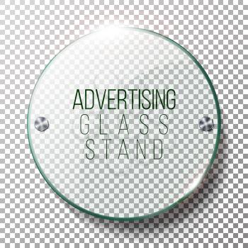 Advertising Round Glass Blank. 3d Realistic Vector Illustration. Mock-up On Transparent Background