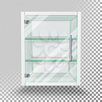 Advertising Glass Cabinet Vector. Empty Stand Isolated On Transparent Background. Advertising Glass Showcase For Exhibit And Products