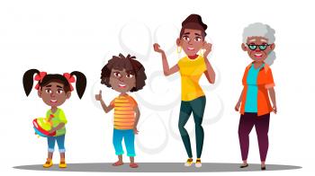 African American Generation Female Set Vector. Grandmother, Mother, Daughter, Granddaughter, Baby Vector Isolated Illustration