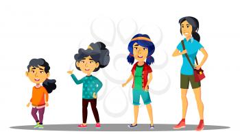 Asiatic Generation Female Vector. Mother, Daughter, Granddaughter, Baby Teen Vector Isolated Illustration