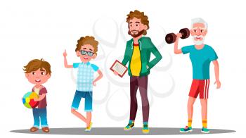 Caucasian Generation Male Vector. Grandfather, Father, Son, Grandson Baby Vector Isolated Illustration