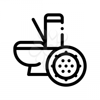 Bacteria Germ And Toilet Bowl Vector Sign Icon Thin Line. Infection Micro Organism From Flush Toilet Linear Pictogram. Microbe Type Virus Biology Microorganism Contour Monochrome Illustration