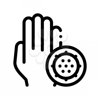 Bacteria Germ And Hand Vector Sign Thin Line Icon. Infection Micro Organism On Dirty Hand Linear Pictogram. Microbe Type Virus Biology Microorganism Contour Monochrome Illustration