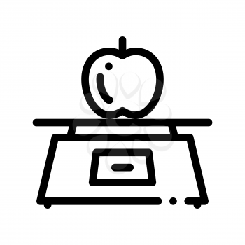 Healthy Food Fruit Apple Vector Thin Line Icon. Bio Eco Sweet Apple On Pair Of Scales Linear Pictogram. Organic Healthcare Vitamin Delicious Nutrition Monochrome Contour Illustration