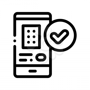 Smartphone Application Vector Thin Line Sign Icon. Mobile Application App On Phone Display For Hotel Room Apartment Reservation Linear Pictogram. Hostel Items Monochrome Contour Illustration