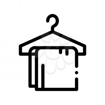Dress Things On Hanger Vector Thin Line Sign Icon. Clothing On Hanger Hotel Performance Of Service Equipment Linear Pictogram. Business Hostel Items Monochrome Contour Illustration