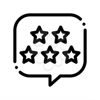 Five Stars In Text Box Frame Vector Thin Line Icon. Stars In Dialog Element, Hotel Performance Of Service Equipment Linear Pictogram. Business Hostel Items Monochrome Contour Illustration