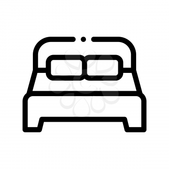 Motel Comfortable Double Bed Vector Thin Line Icon. Bedroom Twin Room Bed, Hotel Performance Of Service Equipment Linear Pictogram. Business Hostel Items Monochrome Contour Illustration
