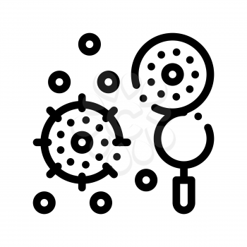 Searching Pathogen Element Vector Thin Line Icon. Pathogen Bacteria And Germ Magnifier Searching Linear Pictogram. Chemical Medical Microbe Type Infection Microorganism Contour Monochrome Illustration