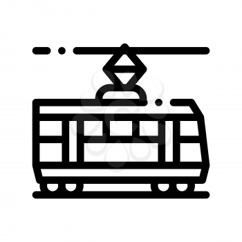 Public Transport Tramway Vector Thin Line Icon. Tramway Tram Street-car, Urban Passenger Transport Linear Pictogram. City Transportation Passage Service Contour Monochrome Illustration