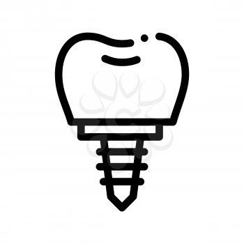 Dentist Stomatology Tooth Implant Vector Icon Sign Thin Line. Tooth Implant Fixture, Tool And Device Linear Pictogram. Chairside Assistance Dental Health Service Monochrome Contour Illustration