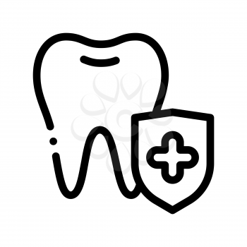 Dentist Stomatology Tooth Protection Vector Icon Sign Thin Line. Adamantine Substance Of Tooth Enamel Linear Pictogram. Chairside Assistance Dental Health Service Monochrome Contour Illustration