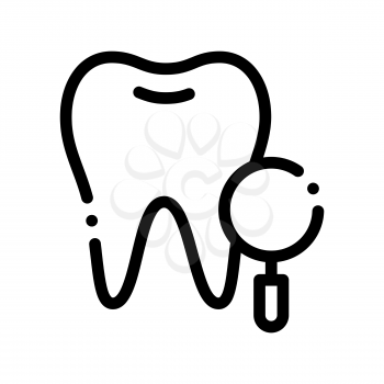 Dentist Stomatology Tooth Survay Vector Sign Icon Thin Line. Magnifier And Healthy Tooth Enamel Linear Pictogram. Chairside Assistance Dental Health Service Monochrome Contour Illustration