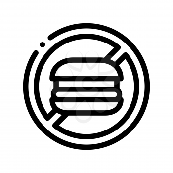 Anti Unhealthy Food Sign Vector Thin Line Icon. Forbidden Burger Hamburger Food, Symptomp Of Pregancy Pictogram. Characteristic And Diagnosis Of Future Mother Monochrome Contour Illustration