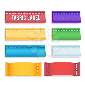 Color Label Fabric Blank Vector. Realistic Fabric Clothing Labels Set. Ready Template For Text And Design