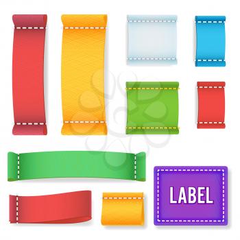 Color Label Fabric Blank Vector. Collection Colorful Blank Labels, Badges With Copyspace For Text Isolated On white Background