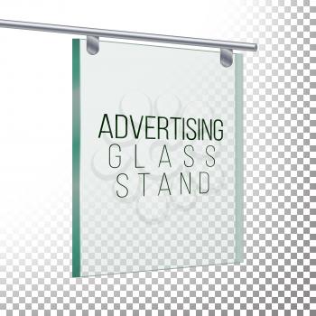 Square Advertising Glass Board. 3D Vector Realistic Illustration. Empty Glass Frame For Images