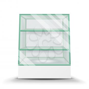 Empty Glass Cabinet Isolated On Transparent Background. Advertising Stand Glass Vector. 3d Empty Glass Showcase For Exhibit