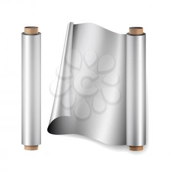 Aluminium Foil Roll Vector. Close Up Top View. Opened And Closed. Realistic Illustration Isolated