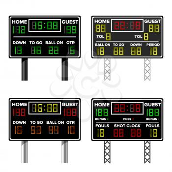 Basketball Scoreboard. Time, Guest, Home Electronic Wireless Scoreboard Timer Vector