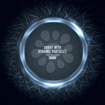Array Vector With Dynamic Particles. Round Shape Of Particles Array. Graphic Abstract Background With Lighting Effect