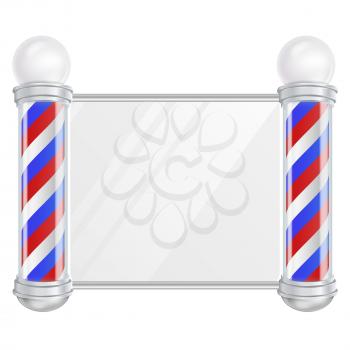 Barber Shop Pole Vector. 3D Classic Barber Shop Pole Set. Red, Blue, White Stripes. Isolated On White Illustration