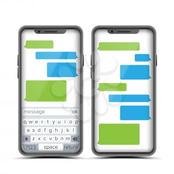 Messenger Vector. Speech Bubbles. Phone Chat Interface. Realistic Smartphone. Communication Concept. Isolated Illustration