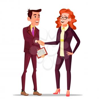 Happy Client Vector. Customer Person. Shaking Hands. Partnership. Important Client. Business Connection. Isolated Flat Cartoon Character Illustration