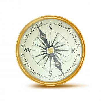 Antique Compass Vector. Metal Compass 3d Object. Isolated Illustration