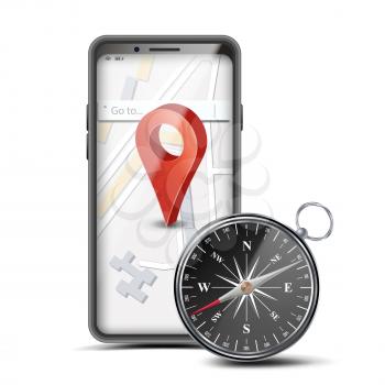 GPS App Concept Vector. Navigation, Travel, Tourism, Location Route Planning. Web Travel Or Taxi Service App Business Transportation. Isolated Illustration