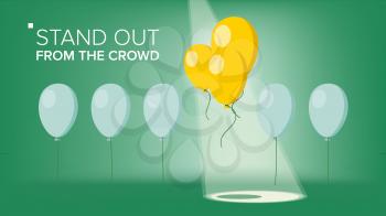 Stand Out From The Crowd Vector. Outstanding Flying Balloon On light Different From Other. Business Success. Good Idea, Independence. Flat Illustration