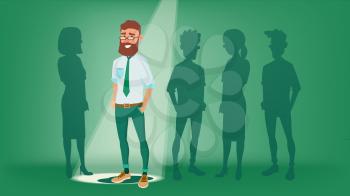 Man Stand Out From The Crowd Vector. Business Success. Good Idea, Independence, Leadership. Flat Illustration