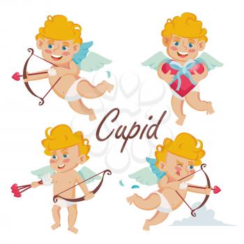 Cupid Set Vector. Cupids Bow. Cupid In Different Poses. Happy Valentine s Day. Element For Graphic Design. Isolated Cartoon Character Illustration