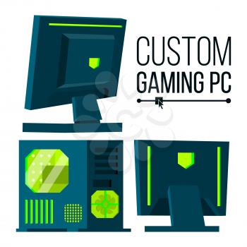 Custom Gaming PC Vector. Modern Custom Build Personal Computer. Hardline Liquid Beautiful Case Design. Isolated Illustration