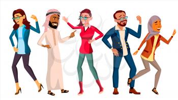 Dancing People Set Vector. Smiling And Have Fun. Free Movement Poses. Isolated Flat Cartoon Illustration