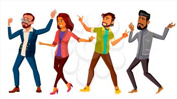 Dancing People Set Vector. Happy Dancer Poses. Retro Disco Party. Isolated Flat Cartoon Illustration