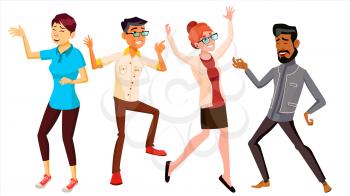Dancing People Set Vector. Funny And Friendly. Joyful Emotions. Isolated Flat Cartoon Illustration