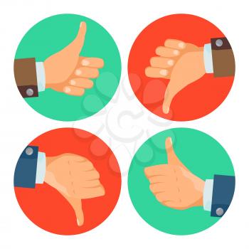 Dislike, Like Hands Vector. Thumbs Up, Thumbs Down Icons. Social Network Symbol. Flat Cartoon Illustration