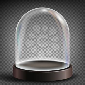 Glass Dome Vector. Exhibition Design Element. Sphere Lid. Realistic 3D Isolated On Transparent Background Illustration