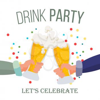 Drink Office Party Banner Vector. Celebrating And Toasting. Victory Celebration Concept.Isolated Flat Illustration