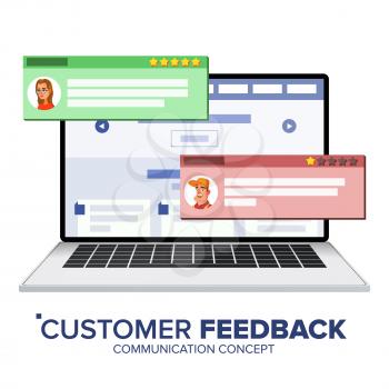 Customer Feedback Rating On Laptop Vector. Speech Bubbles. Client Testimonials Concept. Good, Bad Rate. Isolated Flat Illustration