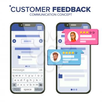 Customer Feedback Rating Vector. Smartphone Vector. Speech Bubbles. Social Media App Interface. Isolated Illustration