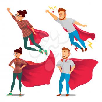 Super Business Woman Character Vector. Red Cape. Leadership Concept. Creative Modern Business Super Woman. Business Woman Flying To Success. Isolated Flat Cartoon Illustration