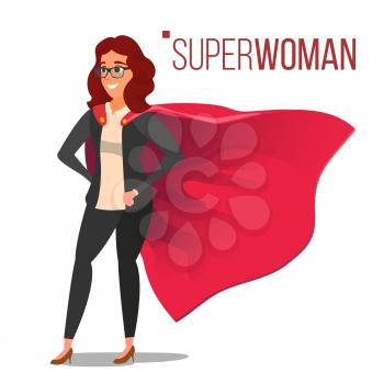 Superhero Business People Vector. Successful Superhero Business Woman And Man In Action. Young Professional Manager. Office Achievement Victory Concept. Waving Red Cape. Isolated Cartoon Illustration